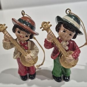 Vintage German Musician Ornaments Playing The Banjo
